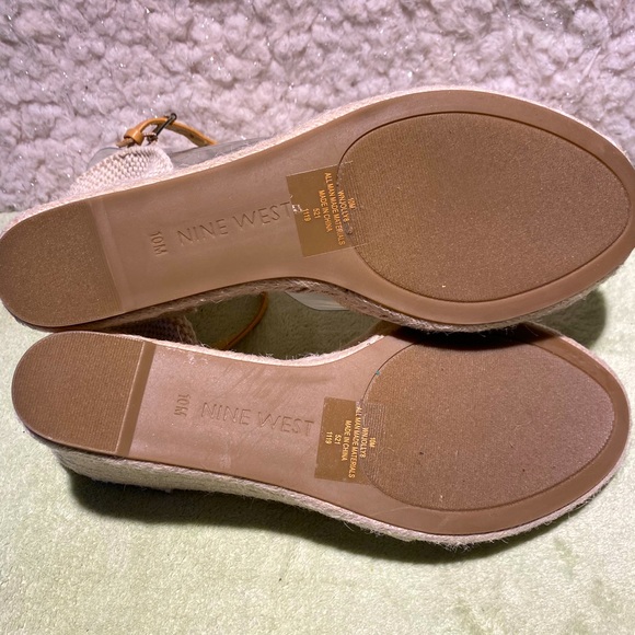 NINE WEST GOLD ESPADRILLE WEDGED OPEN TOE SANDALS - Picture 12 of 12